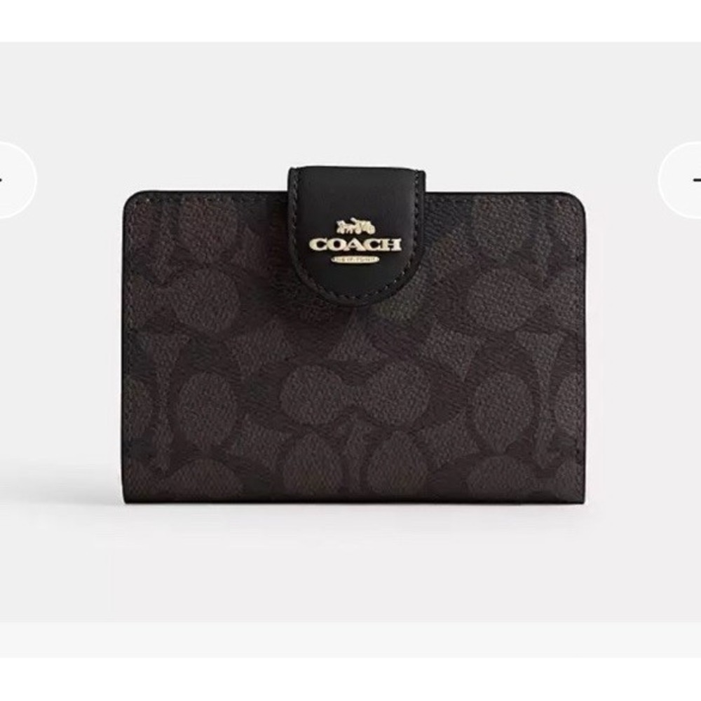 Authentic Coach Medium‎   Corner Zip Wallet n Signature Canvas Brown/Black